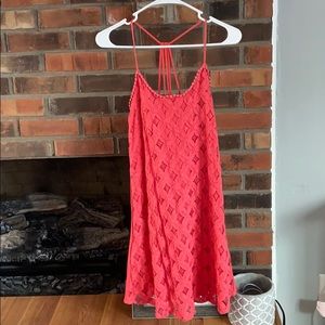 Coral colored spaghetti strap dress